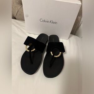 Calvin Klein Black Sandals with Gold Ring Detail